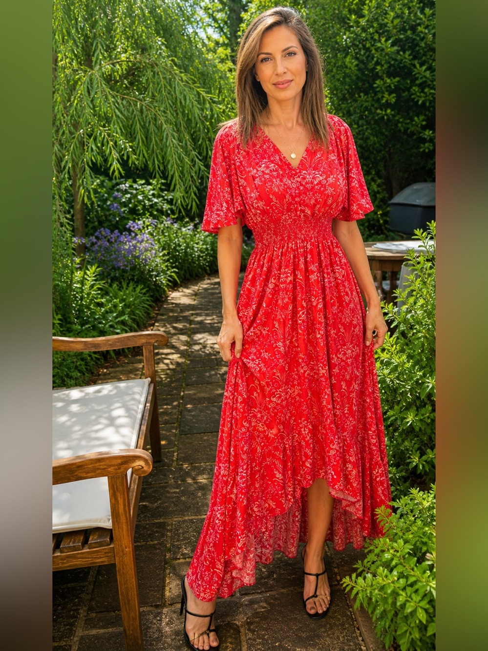 Abel the Label Boho Red Floral High-Low Maxi Dress